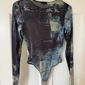 Fashion Nova Sheer Long Sleeve Bodysuit